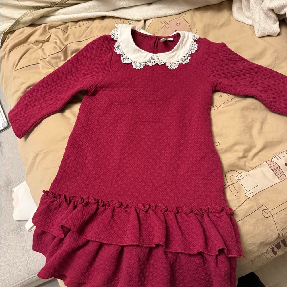 Janie and Jack Burgundy Dress with Lace Detail